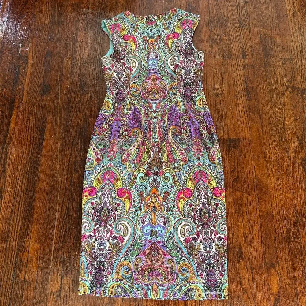Maggy london paisley dress multicoloured pencil Sz 6